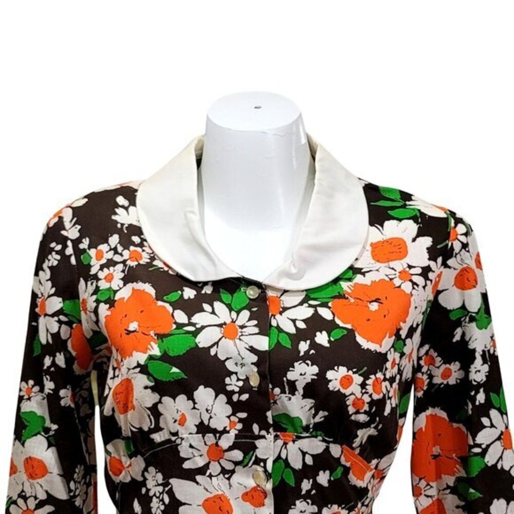 Vintage Floral Long Sleeve Blouse Top Shirt Peter Pan Collar Button Front - Picture 4 of 8